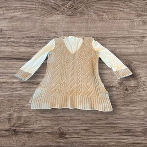 Pilcro and the Letterpress Anthropologie Wool Blend Cable V Neck Sweater Top M